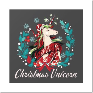 Christmas Unicorn Merry Xmas Posters and Art